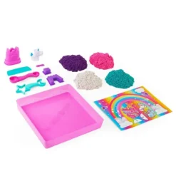 Spin Master Coffret Le Royaume Magique Des Licornes - Kinetic Sand - Sable Magique A Modeler- Mosaïque, Sable Et Paillettes