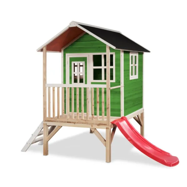 Exit Toys Maison En Bois Loft 300 Verte Avec Toboggan- Aires De Jeux