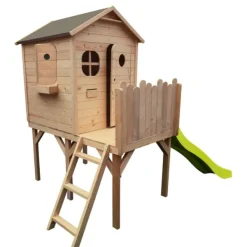 LG Distribution Maison En Bois Medas Avec Toboggan- Cabanes Et Maisonnettes