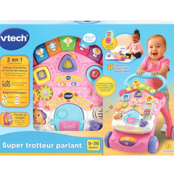 VTech Trotteur Parlant 2 En 1 Rose- Porteurs & Jouets À Bascules
